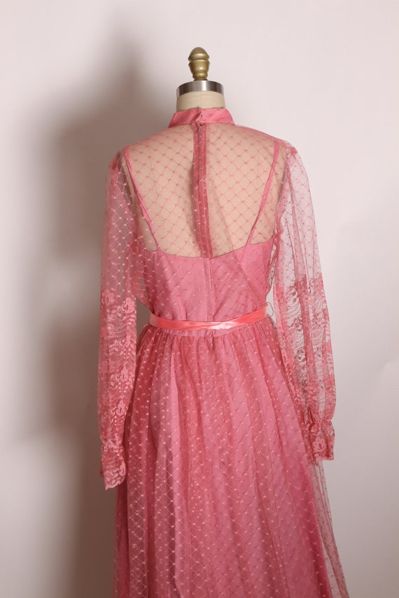 1970s Dusty Rose Pink Sheer Lace Long Sleeve Full… - image 8