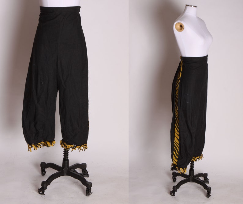 1950s Deep Black Savage Jungle Tiger Print Sequin and Fringe Edge High Waisted Capri Pants L