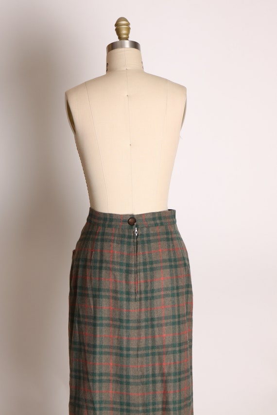 1960s Green, Red and Gray Plaid Kick Pleat Pencil… - image 6