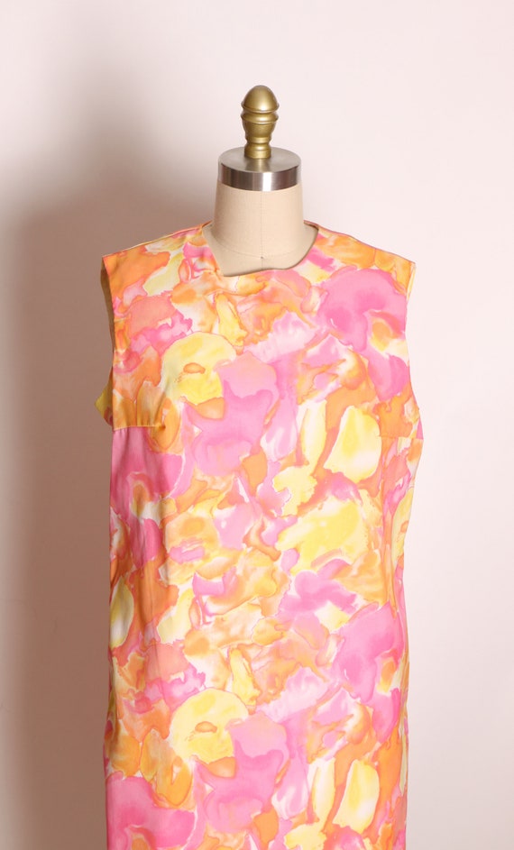 1960s Pink and Yellow Abstract Swirl Sleeveless S… - image 3