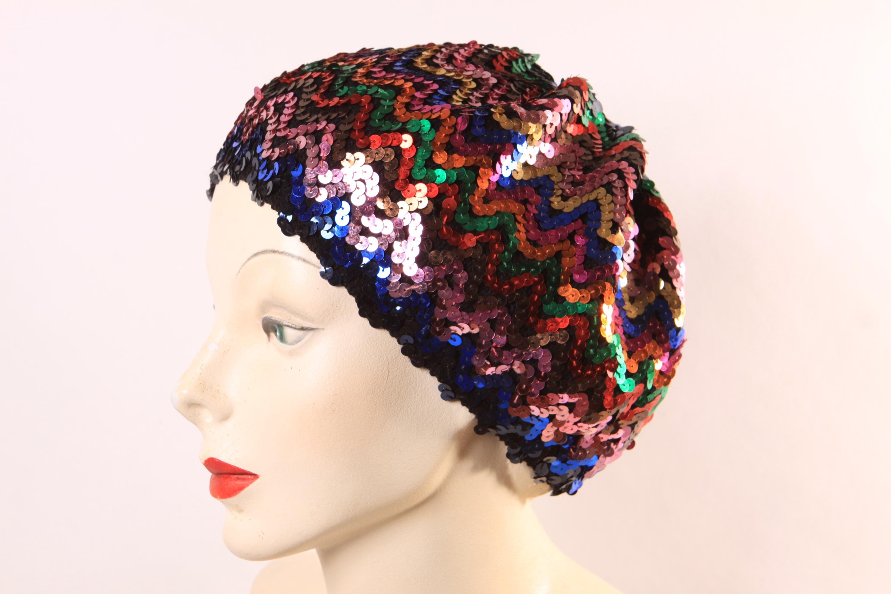 Vintage 70s 80s Gold Sequin Beret Slouchy Stretch Pop Antique Leather Beret - Dark Garden Unique Corsetry, Inc main image 3
