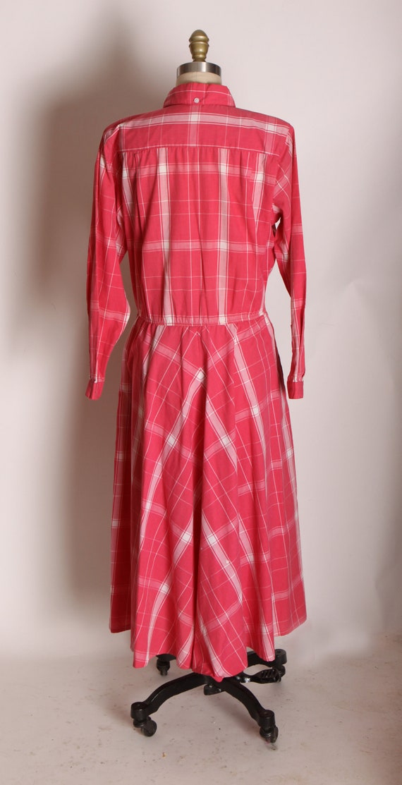 1980s Pink Raspberry and White Plaid Long Sleeve … - image 8