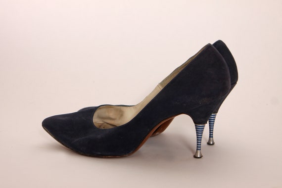 1950s Blue Suede and Silver Detail Stiletto High … - image 2