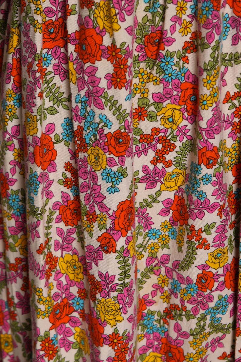 1970s Pink, Red and Blue Floral Flower Power 3/4 Length Sleeve Prairie Cottagecore Dress M image 5