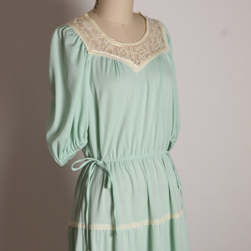 Deadstock 1970s Light Blue Green Mint Seafoam Half Sleeve shops Lace Tiered Ruffle Hem Prairie Cottagecore Dress by JCPenney Fashions -L