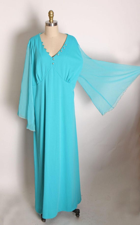 1970s Turquoise Angel Sleeve Formal Dress - Lily Lynn, Plus Size