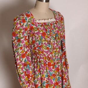 1970s Pink, Red and Blue Floral Flower Power 3/4 Length Sleeve Prairie Cottagecore Dress M image 6
