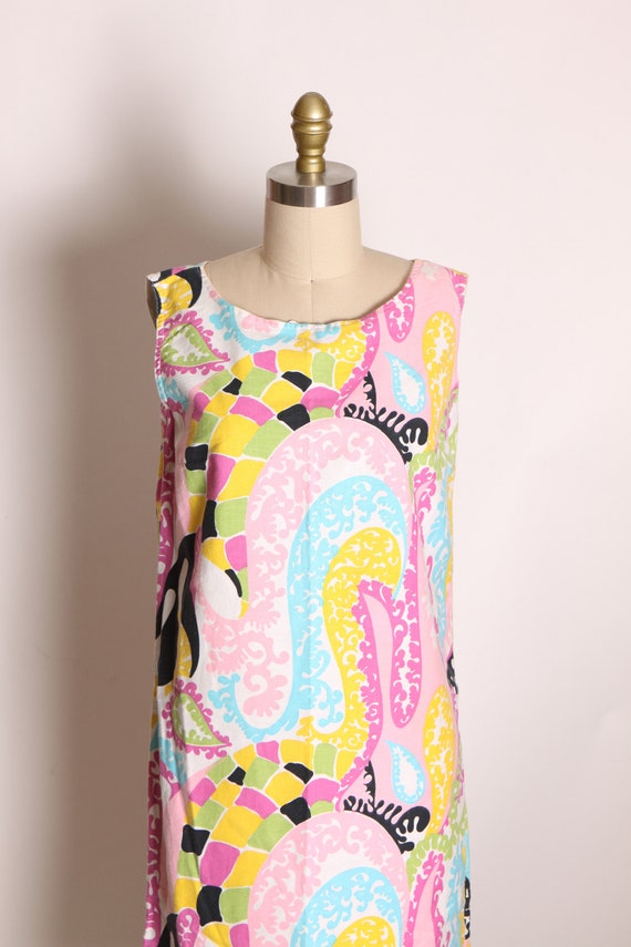 1960s Multi-Colored Sleeveless Pink, Green, Black… - image 3