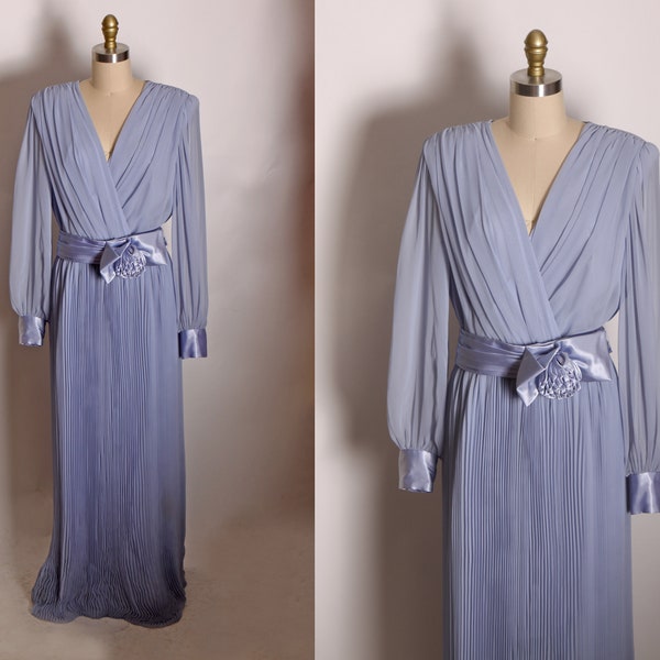 Chiffon Tea-length Pleated Dress with Floral Waist Detail Periwinkle