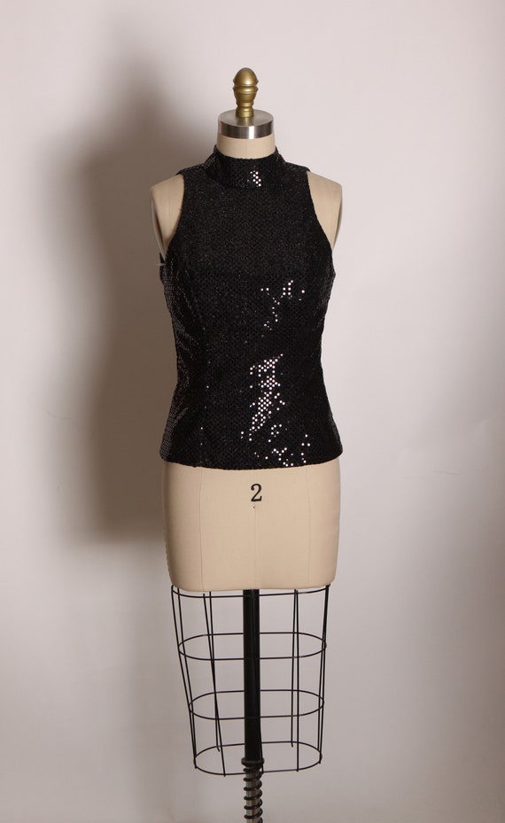 1980s Black Sequin Sleeveless Dance Costume Top B… - image 3