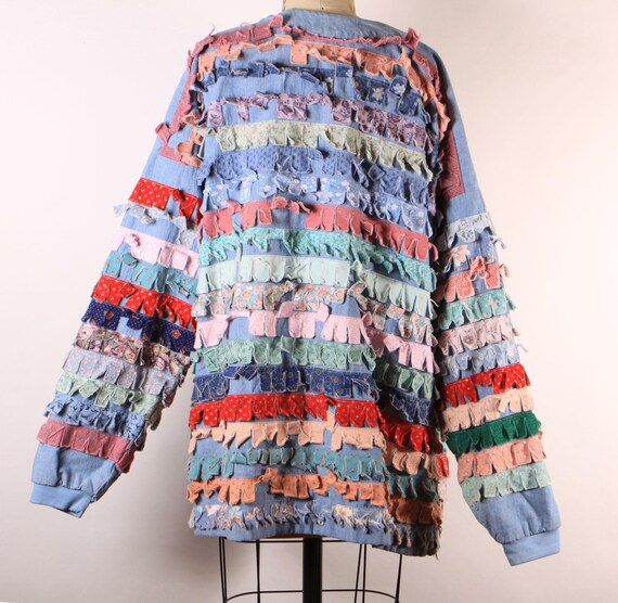 1980s Blue Chambray Multi-Colored Patchwork Quilt… - image 9