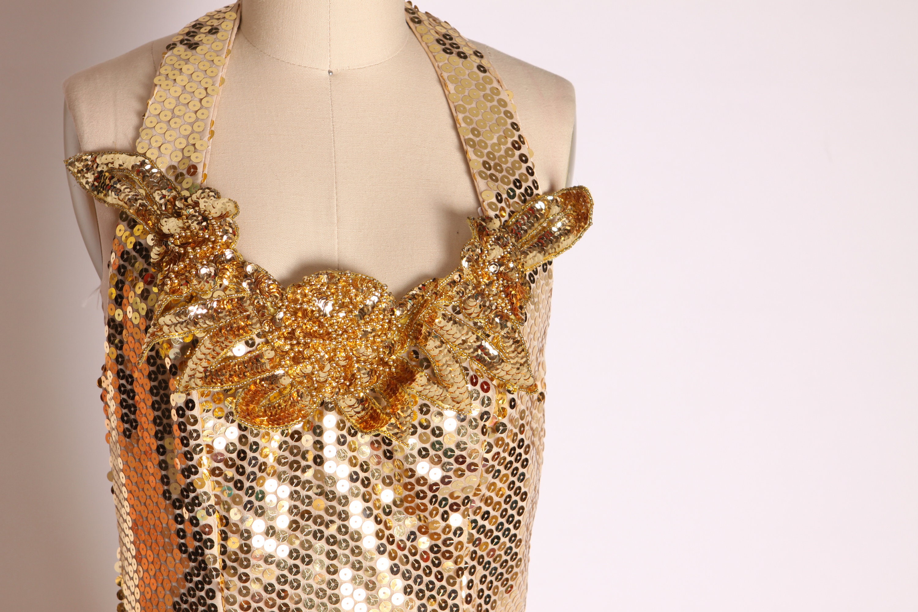 gold sequin halter