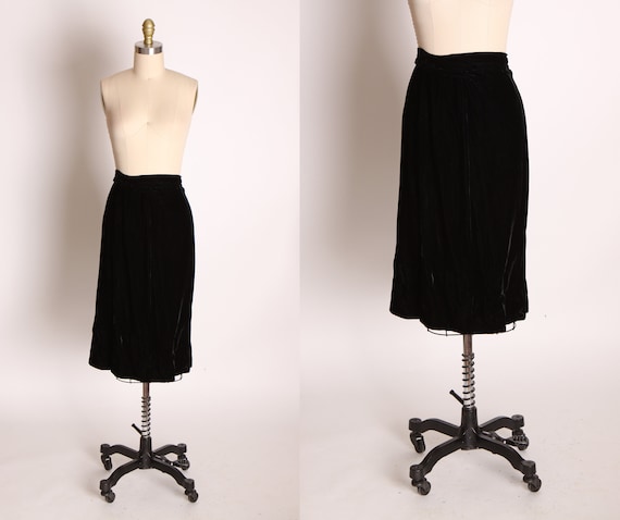 1940s Black Velvet Skirt -XL