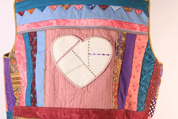 1980s Multi-Colored Patchwork Quilt Basket and He… - image 9
