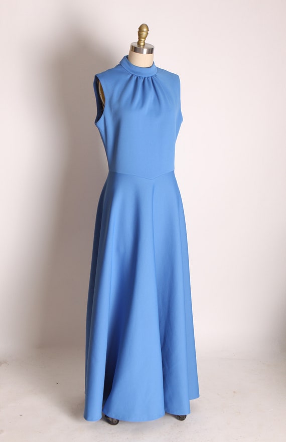 Late 1960s Early 1970s Blue Sleeveless Full Lengt… - image 3