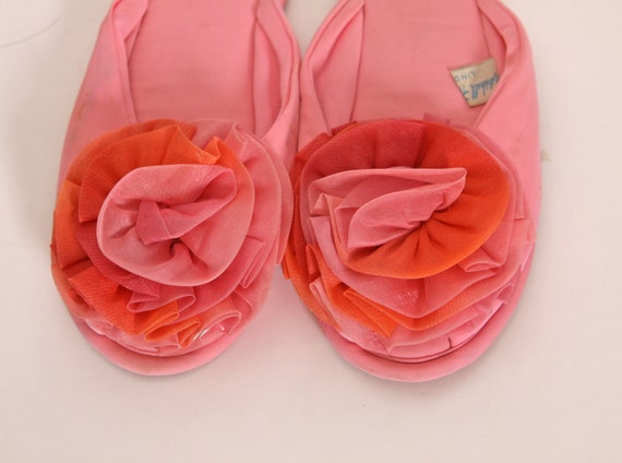 1950s Pink and Orange Puff Slip On Slippers by Ma… - image 3