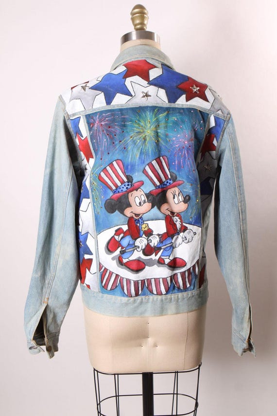 Late 1980s Early 1990s Denim Light Acid Wash Hand Painted 4th of