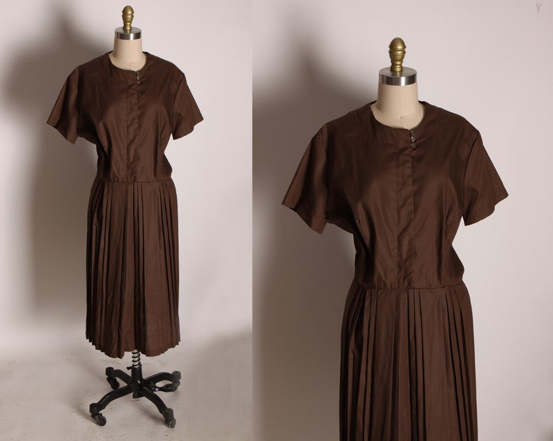 1950s Chocolate Brown Short Sleeve Button Up Shirtdress Plus Size Volup Dress by Georgia Griffin Fashions 2XL image 1
