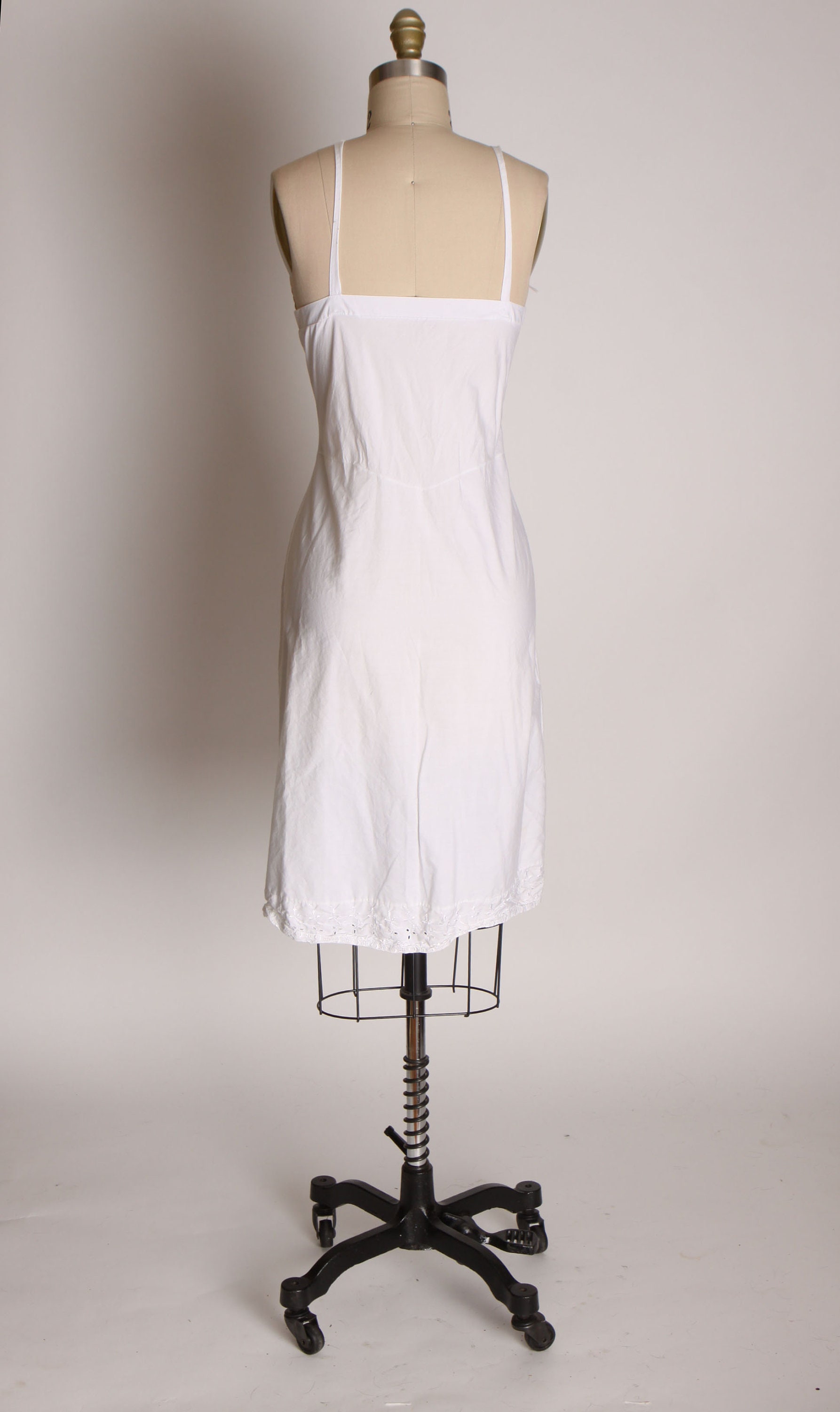 1940s White Cotton Eyelet Lace Lingerie Dress Slip -M