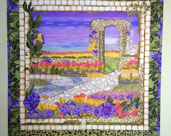 Panorama Garten Wandbehang Janet Page Maschine Applique Quilt Pattern Projekt Merkblatt 1995