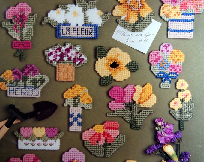 Floral Magnets in Plastic Canvas by Leisure Arts Vintage Plastic Canvas ...