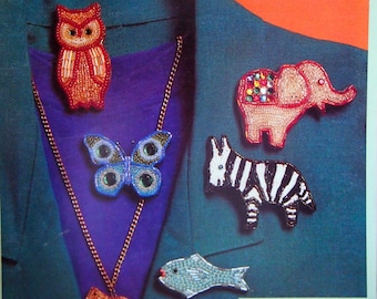 Menagerie Pins By McCall's Creates Vintage Clay And Bead Jewelry Pattern Leaflet 1991