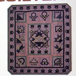 May include: A book cover titled "Baskets for Quilters" featuring a quilt with a basket pattern, a variety of baskets, and a hand sewing with a needle and thread. The book includes instructions for making 4, 8, and 12-inch block sizes.
