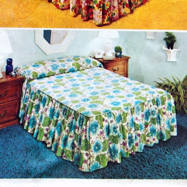 Bedspread With Gathered Skirt For Twin, Full And Queen Size Beds And Pillow Shams Simplicity 5608 Vintage Uncut Sewing Pattern 1973