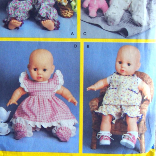 Baby Doll Clothes In Three Sizes - 12-14 Inches, 16-18 Inches, 20-22 Inches Simplicity For Dummies 7071 Vintage Uncut Sewing Pattern 2002