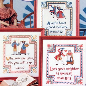 Koloniale Wisdom von Robin Clark und Cross Stitch & Country Crafts Vintage Kreuzstichmuster Faltblatt 1992