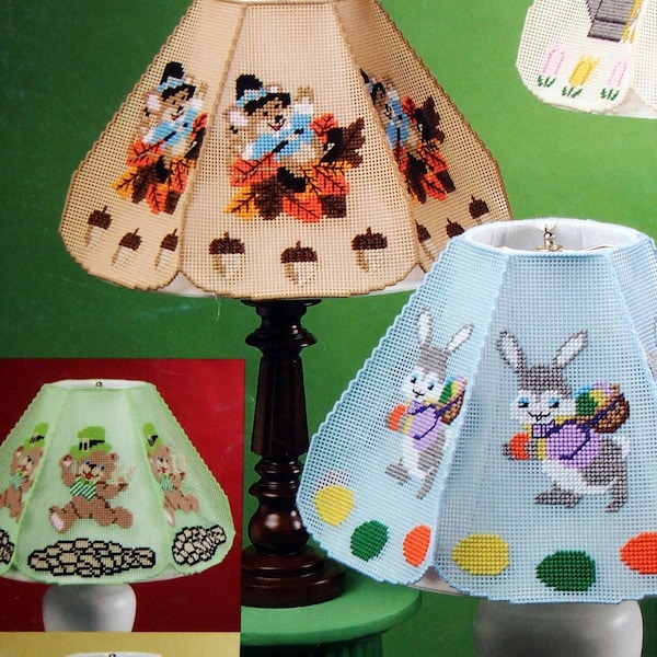 Year-In, Year-Out Lampshade Covers By Darlene Neubauer Vintage Plastic Canvas Pattern Booklet 2003