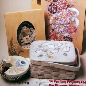 May include: A book titled "Birthday Flowers" by Di Singleton, featuring 14 painting projects with flowers, birthstones, and sentiments for each month of the year. The book cover features a painted wooden box with a floral design.