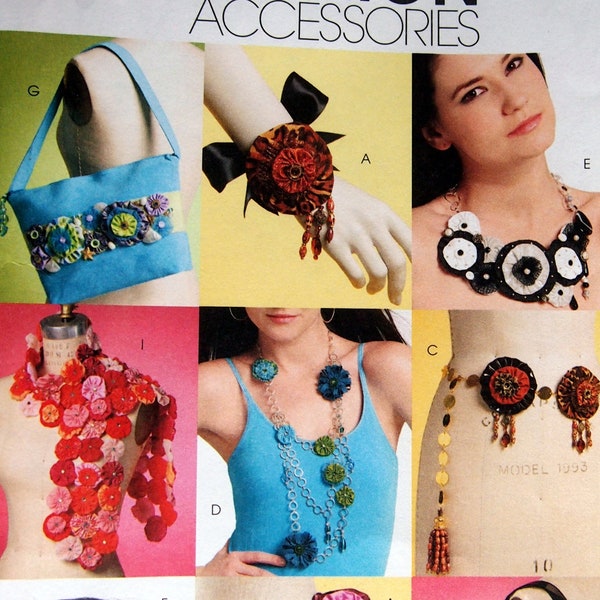 Broches, ceinture, colliers, bandeau, sacs et écharpe avec traitements Yo-Yo McCall's Fashion Accessories M5901 motif de couture non coupé 2009