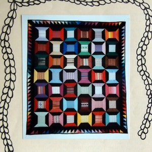 May include: A quilt pattern booklet titled "Amish Threads" by Lyn Mann. The cover features a colorful quilt design with a variety of fabrics and colors. The quilt is made up of squares and rectangles, and the colors are bright and vibrant. The booklet also includes a small illustration of a sewing machine.