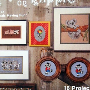 Animals Having Fun - 16 Projekte von Susan Scheewe and Kount On Kappie Book 41 Vintage Kreuzstichmuster Blättchen 1982