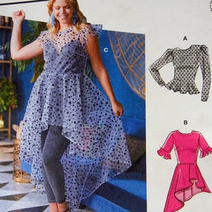 May include: McCall's sewing pattern showing a woman in a polka dot dress. The pattern offers multiple view options. The text on the pattern reads "#PortiaMcCalls" and "SIZE B5 (8-10-12-14-16)".
