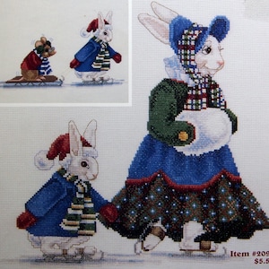 Snowy Days - Carter Mouse & Friends von Angela Pullen And Just Kreuzstich Vintage Kreuzstichmuster Faltblatt 1994