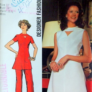 Misses' Dress Or Tunic And Pants - Designer Fashion Size 12 Simplicity 5009 Vintage Uncut Sewing Pattern 1972