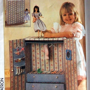Portable Closet For Dolls' Wardrobe And Accessories - 15 Pieces Simplicity 6969 Vintage Uncut Sewing Pattern 1985