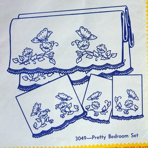 Aunt Martha&#39;s Pretty Bedroom Set Hot Iron Transfer 3049 Embroidery Pattern Unused 1990s