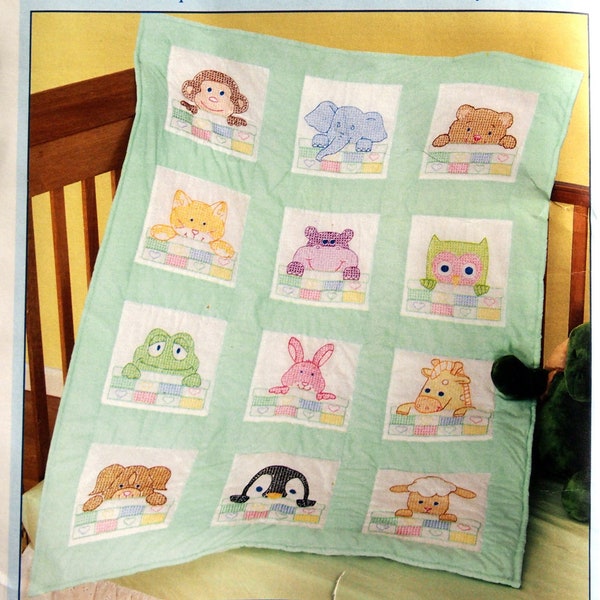 Peek-A-Boo - Twelve 9 x 9 Inch Quilt Blocks By Jack Dempsey Needle Art Stamped Cross Stitch And Embroidery Wall Quilt Top 2012