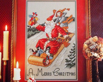 Sledding Santa By Cathy Livingston Vintage Cross Stitch Pattern Leaflet 1991