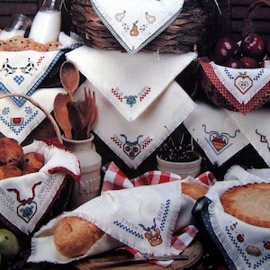 Kitchen Stitchin' Bread Cloths By Lorraine Birmingham Vintage Counted Cross Stitch Pattern Leaflet 1992