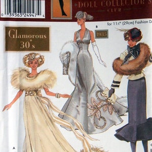Glamorous 30&#39;s - Doll Clothes For 11-1/2 Inch Fashion Doll - Doll Collector&#39;s Club Simplicity 9704 Vintage Uncut Sewing Pattern 2001