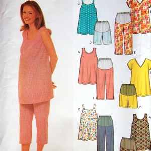 Top de maternidad y pantalones capri o shorts tallas 12, 14, 16, 18. Patrón de costura vintage sin cortar Simplicity 5159, 2004.