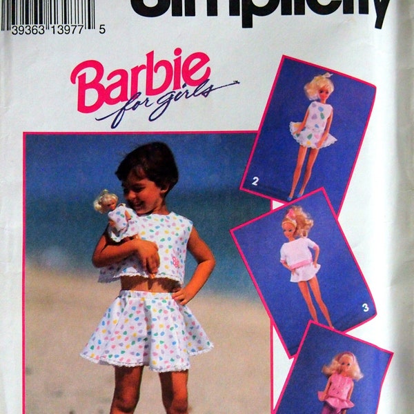 Child's Top, Skirt In Two Lengths, Shorts And Barbie Doll Clothes Size 5 - 6X Simplicity 8388 Vintage Uncut Sewing Pattern 1993