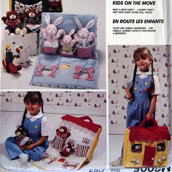 Doll Carry House With Stuffed Bunny Or Bear Dolls With Clothes McCall's Crafts 4208 Vintage Uncut Sewing Pattern 1989