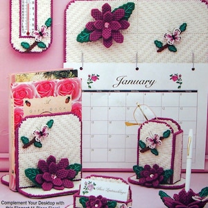 Butterflies & Roses - 11-Piece Floral Accented Set Par Sheri Lautenschlager vintage Plastic Canvas Pattern Leaflet 1999