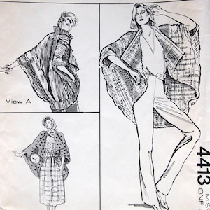 May include: Vintage Paulaa Patterns sewing pattern, number 4413, featuring illustrations of women's fashion designs. The pattern includes views A and B, showcasing different styles of capes and outfits. The price is $5.50.