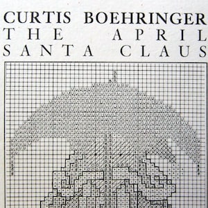El Papá Noel de abril de Curtis Boehringer Vintage Counted Cross Stitch Pattern Card 1996